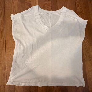 Wasabi + Mint White 100% Cotton Tee | Size L | V-Neck | EUC
